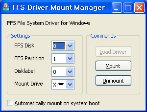 Графическая оболочка для "FFS File System Driver for Windows"
