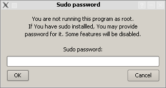 Прога хочет пароль рута, тока обозвала его почему-то sudo...